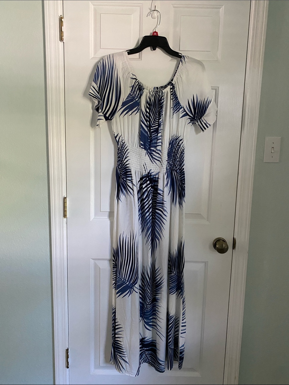 Kindred Bravely White Maxi Dress with Navy Palm Print